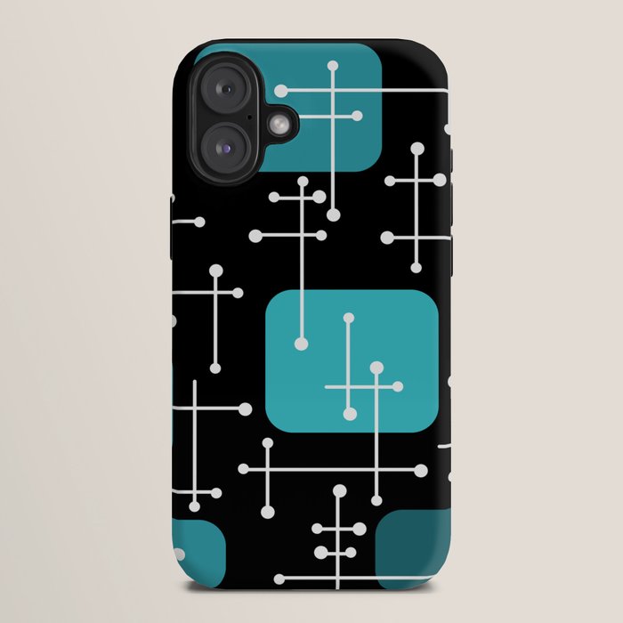 1950s Eames Era Art Crosshairs Black Teal Blue iPhone Case