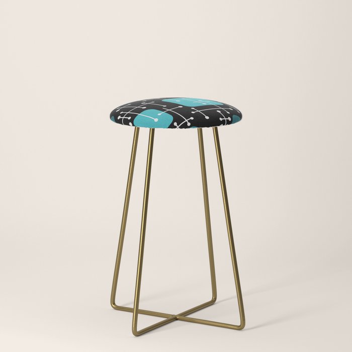 1950s Eames Era Art Crosshairs Black Teal Blue Stool