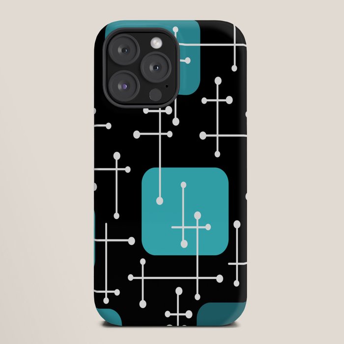 1950s Eames Era Art Crosshairs Black Teal Blue iPhone Case