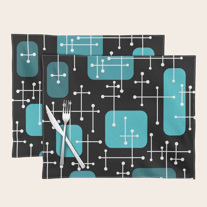 1950s Eames Era Art Crosshairs Black Teal Blue Placemat