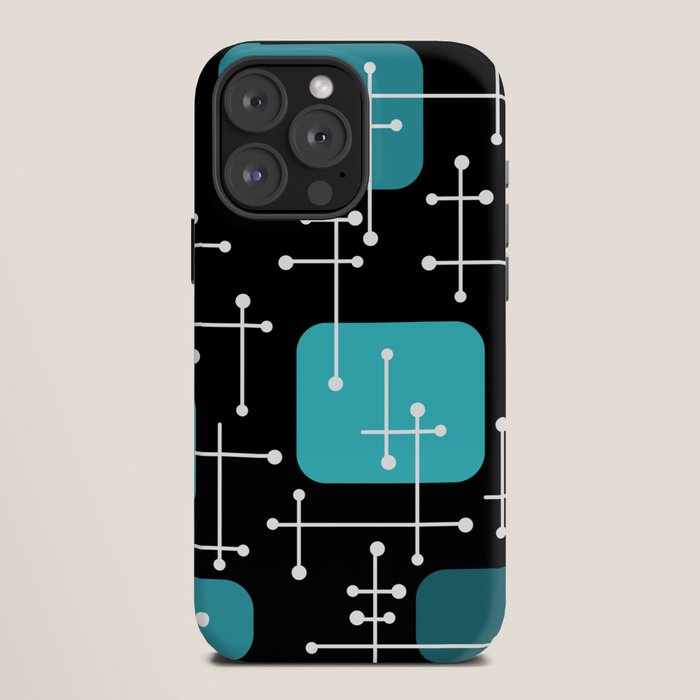 1950s Eames Era Art Crosshairs Black Teal Blue iPhone Case