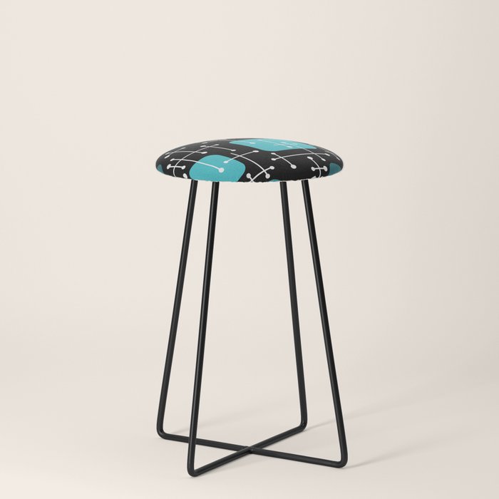 1950s Eames Era Art Crosshairs Black Teal Blue Stool