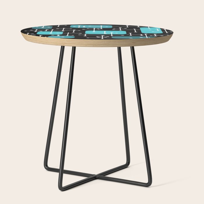 1950s Eames Era Art Crosshairs Black Teal Blue Side Table