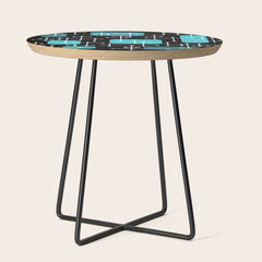 1950s Eames Era Art Crosshairs Black Teal Blue Side Table