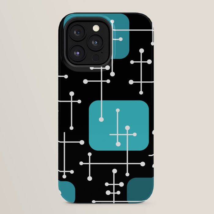 1950s Eames Era Art Crosshairs Black Teal Blue iPhone Case