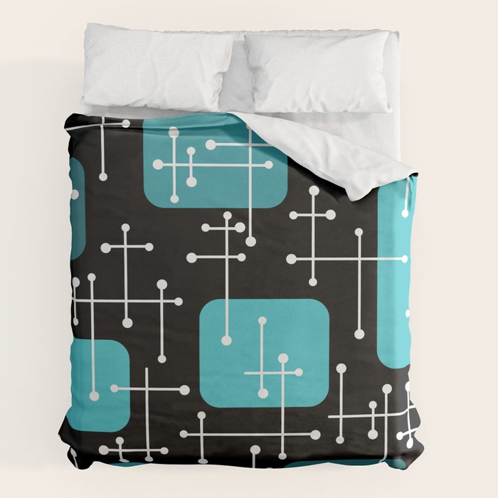1950s Eames Era Art Crosshairs Black Teal Blue Duvet Cover