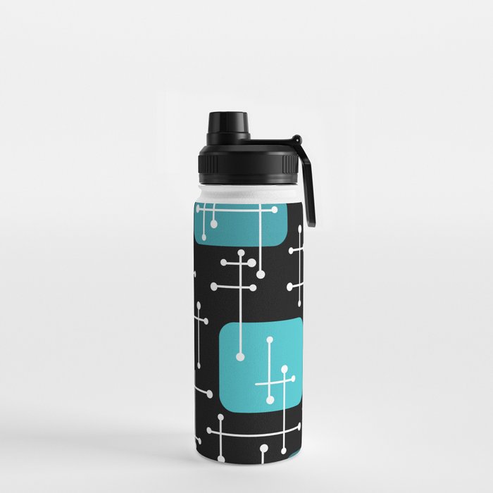 1950s Eames Era Art Crosshairs Black Teal Blue Water Bottle