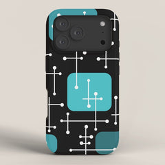 1950s Eames Era Art Crosshairs Black Teal Blue iPhone Case
