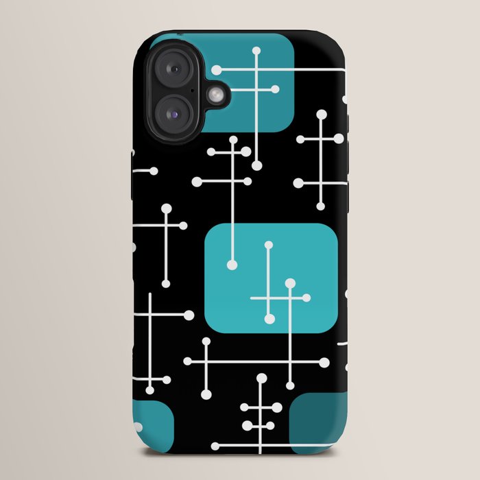 1950s Eames Era Art Crosshairs Black Teal Blue iPhone Case