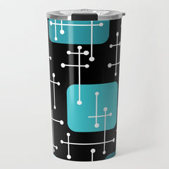 1950s Eames Era Art Crosshairs Black Teal Blue Travel Mug