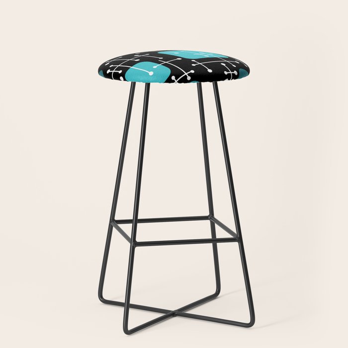 1950s Eames Era Art Crosshairs Black Teal Blue Stool