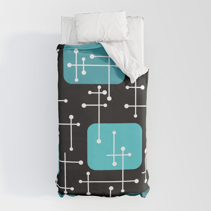 1950s Eames Era Art Crosshairs Black Teal Blue Duvet Cover