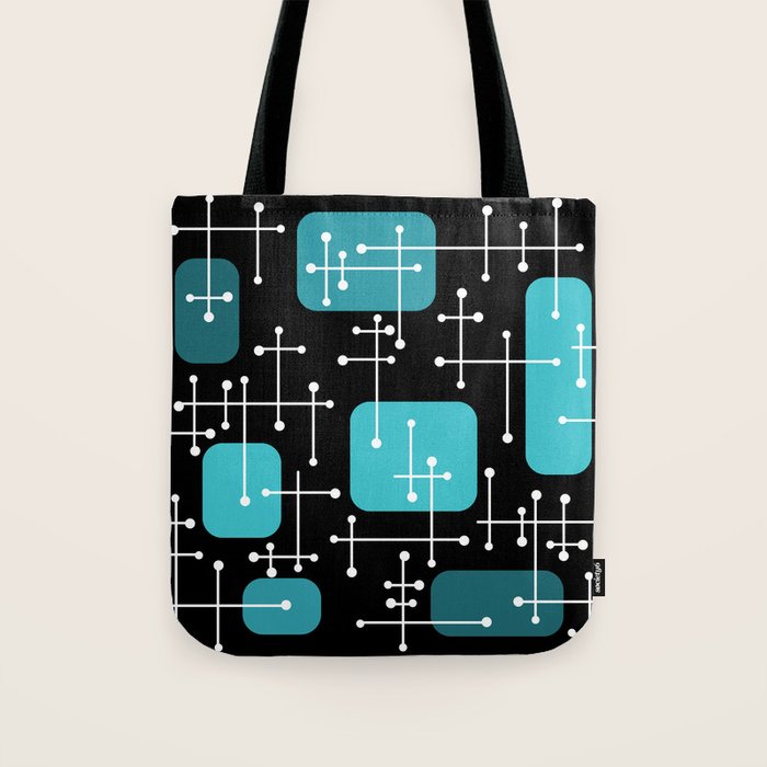 1950s Eames Era Art Crosshairs Black Teal Blue Tote Bag