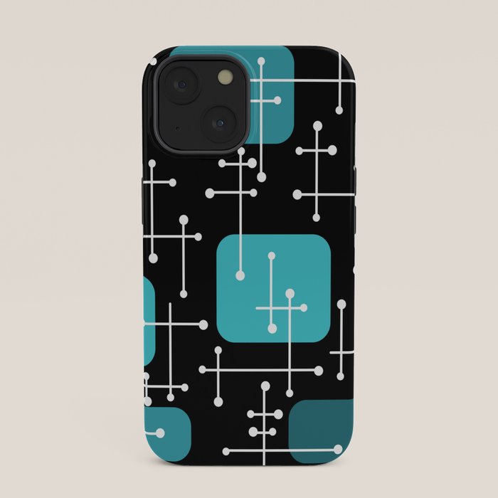 1950s Eames Era Art Crosshairs Black Teal Blue iPhone Case