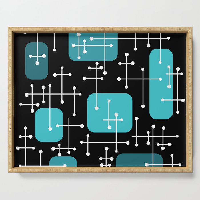 1950s Eames Era Art Crosshairs Black Teal Blue Serving Tray