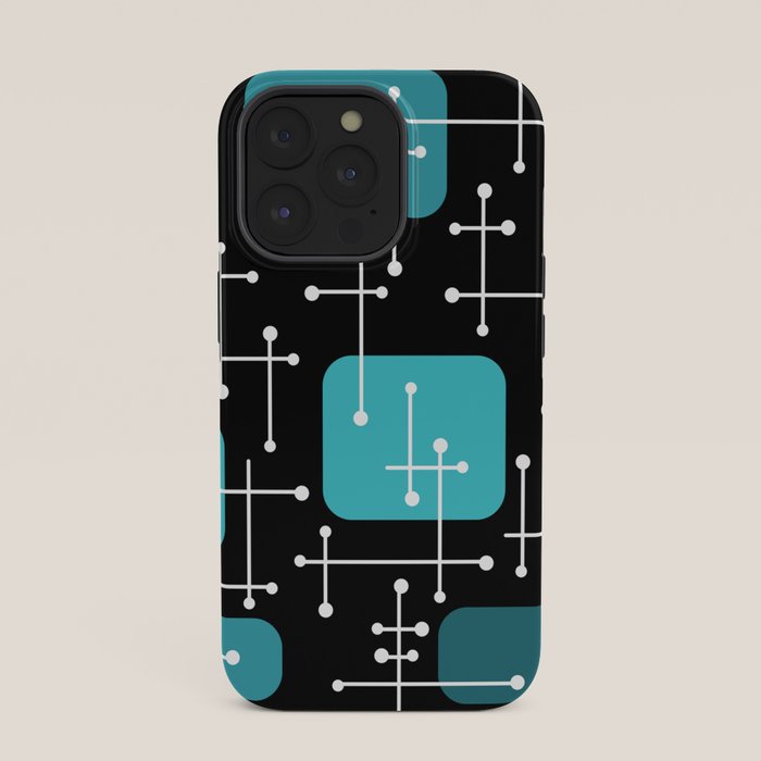 1950s Eames Era Art Crosshairs Black Teal Blue iPhone Case