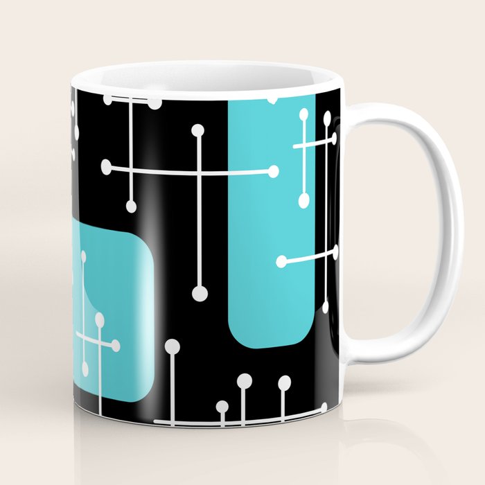1950s Eames Era Art Crosshairs Black Teal Blue Coffee Mug