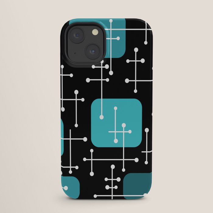 1950s Eames Era Art Crosshairs Black Teal Blue iPhone Case