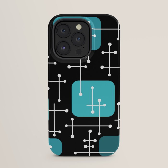 1950s Eames Era Art Crosshairs Black Teal Blue iPhone Case