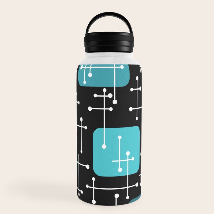 1950s Eames Era Art Crosshairs Black Teal Blue Water Bottle