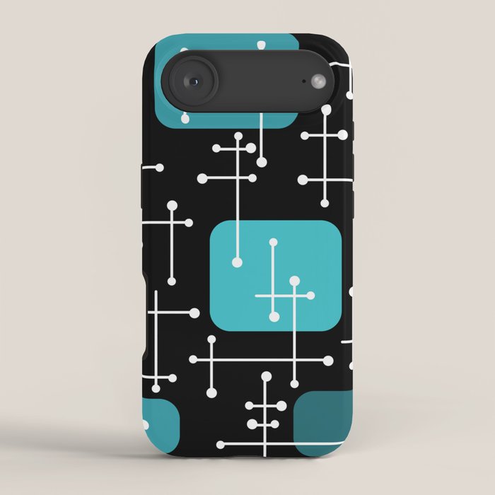 1950s Eames Era Art Crosshairs Black Teal Blue iPhone Case