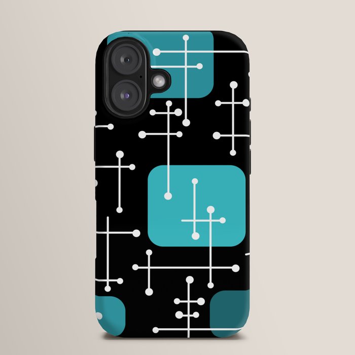 1950s Eames Era Art Crosshairs Black Teal Blue iPhone Case