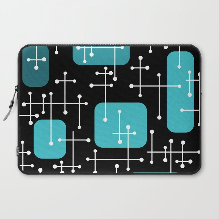 1950s Eames Era Art Crosshairs Black Teal Blue Laptop Sleeve