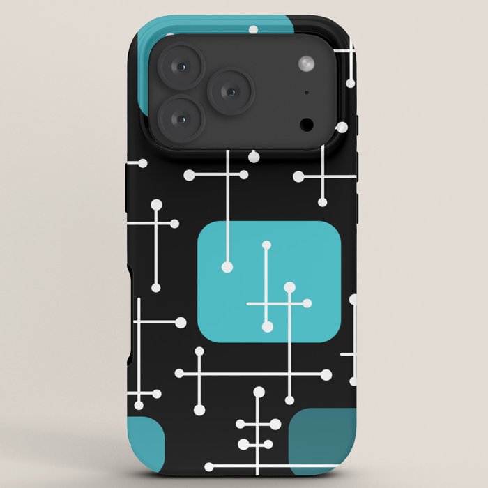 1950s Eames Era Art Crosshairs Black Teal Blue iPhone Case