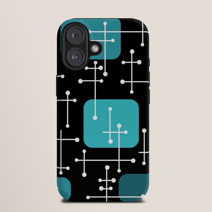 1950s Eames Era Art Crosshairs Black Teal Blue iPhone Case