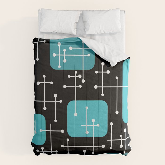 1950s Eames Era Art Crosshairs Black Teal Blue Comforter