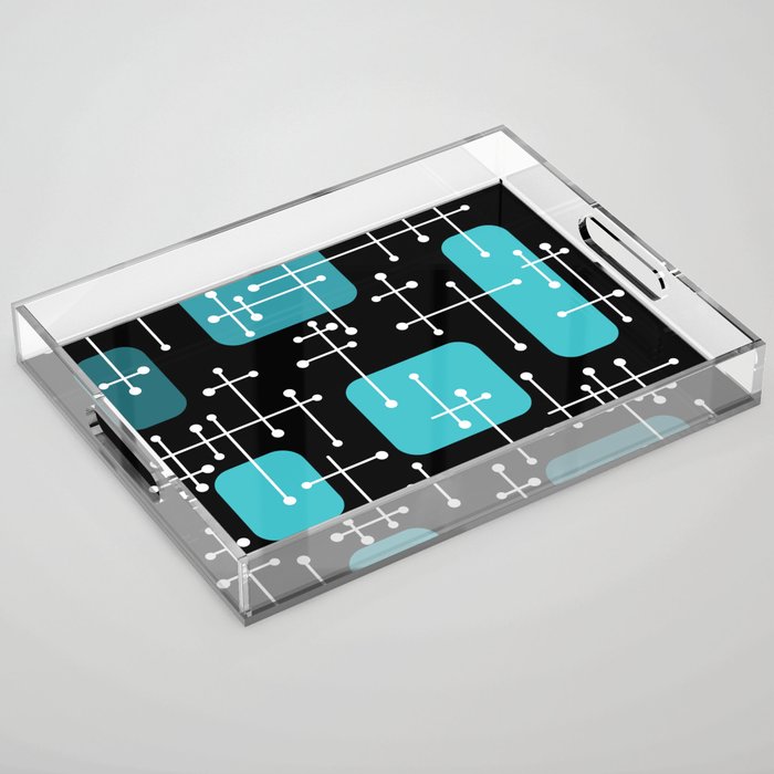 1950s Eames Era Art Crosshairs Black Teal Blue Acrylic Tray