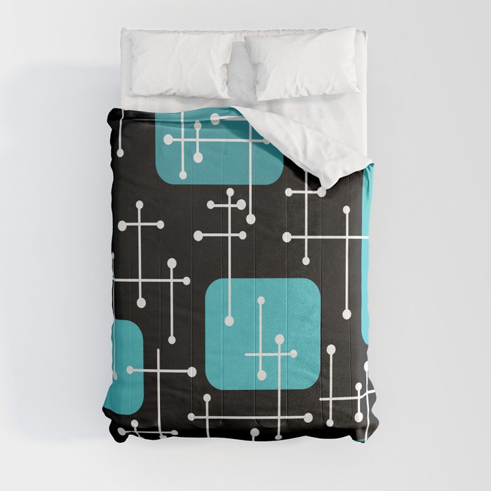 1950s Eames Era Art Crosshairs Black Teal Blue Comforter