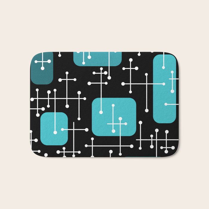 1950s Eames Era Art Crosshairs Black Teal Blue Bath Mat