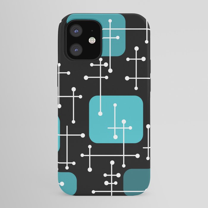 1950s Eames Era Art Crosshairs Black Teal Blue iPhone Case