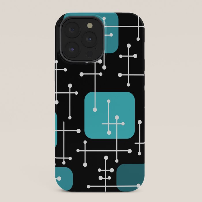 1950s Eames Era Art Crosshairs Black Teal Blue iPhone Case