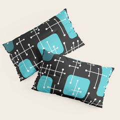 1950s Eames Era Art Crosshairs Black Teal Blue Pillow Sham
