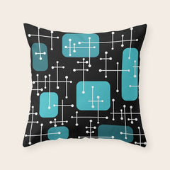 1950s Eames Era Art Crosshairs Black Teal Blue Throw Pillow