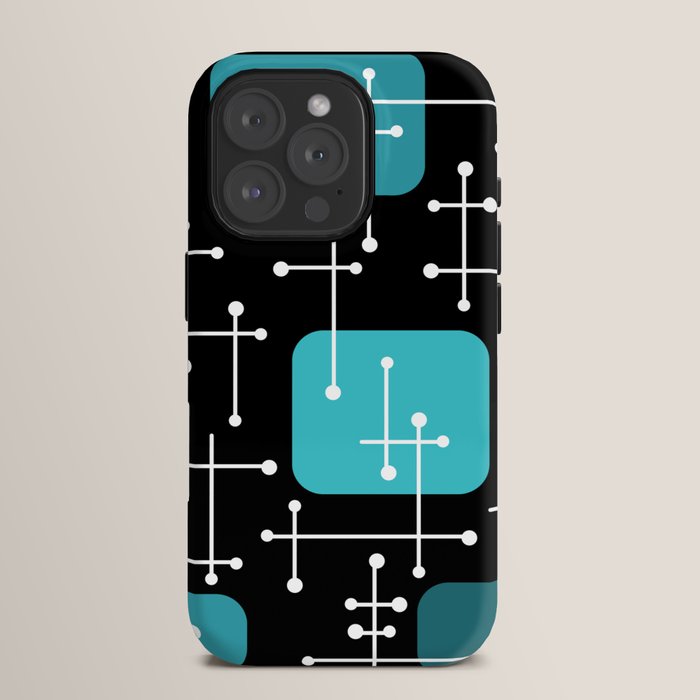 1950s Eames Era Art Crosshairs Black Teal Blue iPhone Case