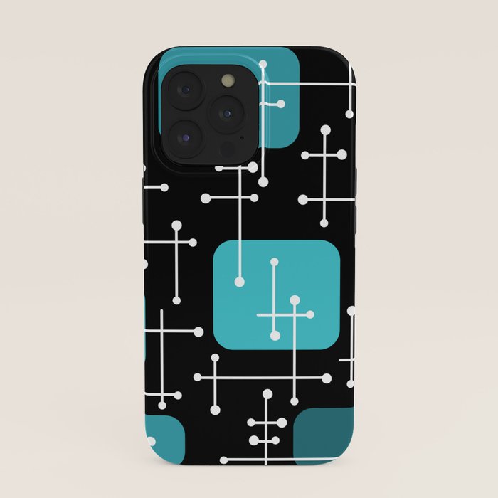 1950s Eames Era Art Crosshairs Black Teal Blue iPhone Case