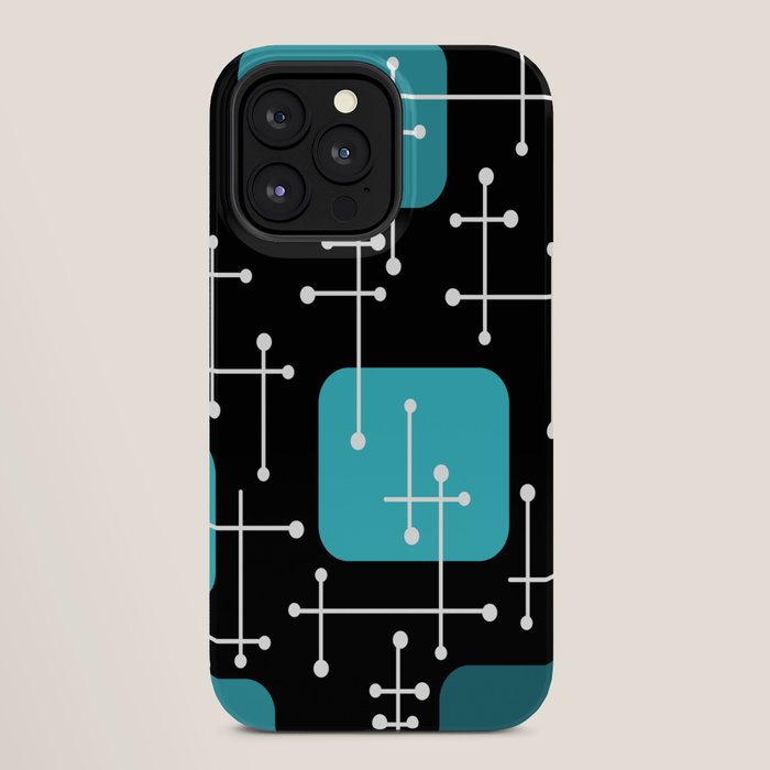 1950s Eames Era Art Crosshairs Black Teal Blue iPhone Case