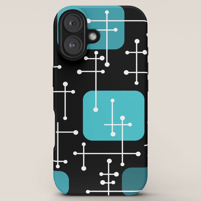 1950s Eames Era Art Crosshairs Black Teal Blue iPhone Case