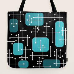 1950s Eames Era Art Crosshairs Black Teal Blue Tote Bag