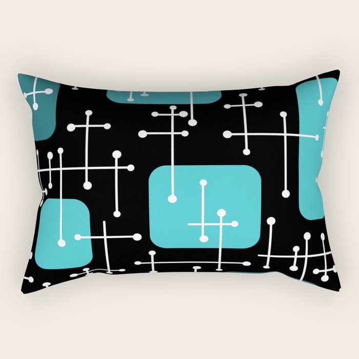 1950s Eames Era Art Crosshairs Black Teal Blue Rectangular Pillow