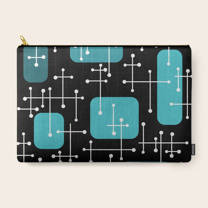 1950s Eames Era Art Crosshairs Black Teal Blue Carry All Pouch