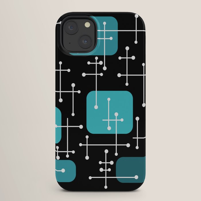 1950s Eames Era Art Crosshairs Black Teal Blue iPhone Case