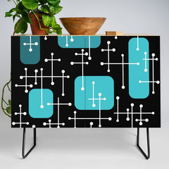 1950s Eames Era Art Crosshairs Black Teal Blue Credenza