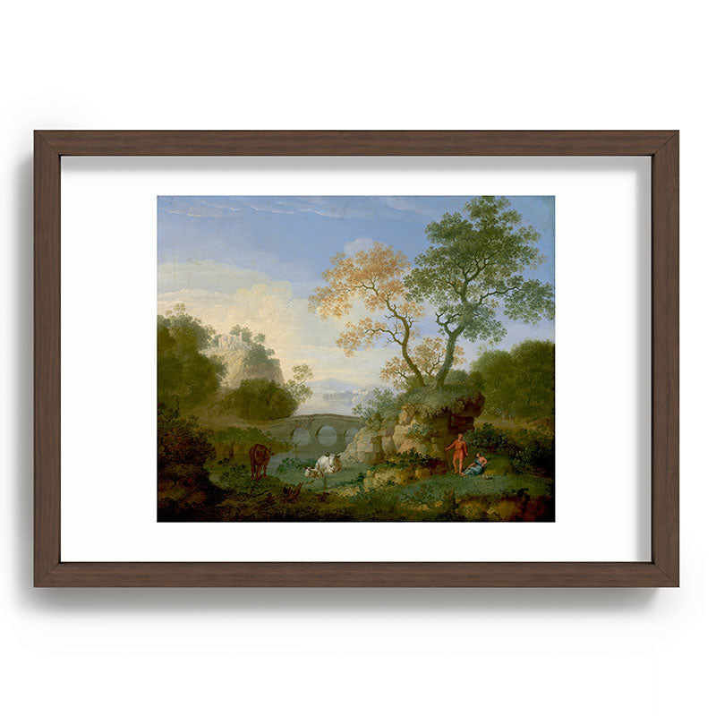 A Landscape with Distant Classical Ruins, a Bridge, Figures, and Cattle Framed Art Print
