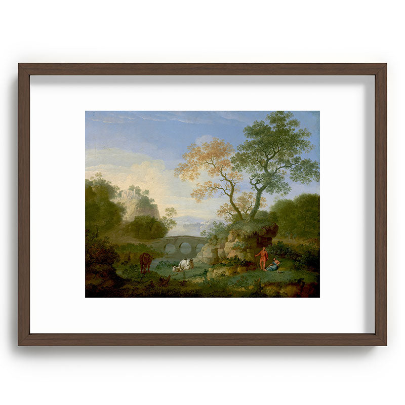 A Landscape with Distant Classical Ruins, a Bridge, Figures, and Cattle Framed Art Print