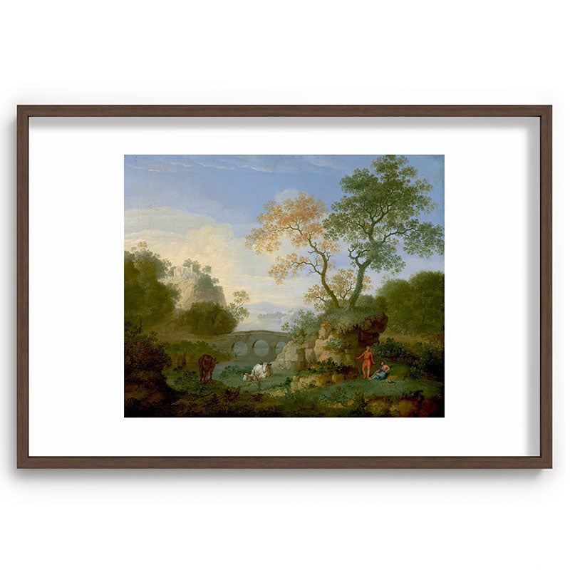 A Landscape with Distant Classical Ruins, a Bridge, Figures, and Cattle Framed Art Print