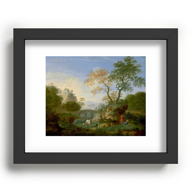 A Landscape with Distant Classical Ruins, a Bridge, Figures, and Cattle Framed Art Print